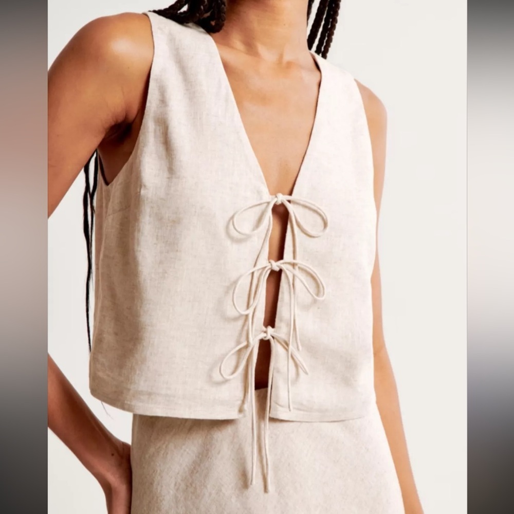 NWT Abercrombie & Fitch Linen-Blend Tie-Front Vest